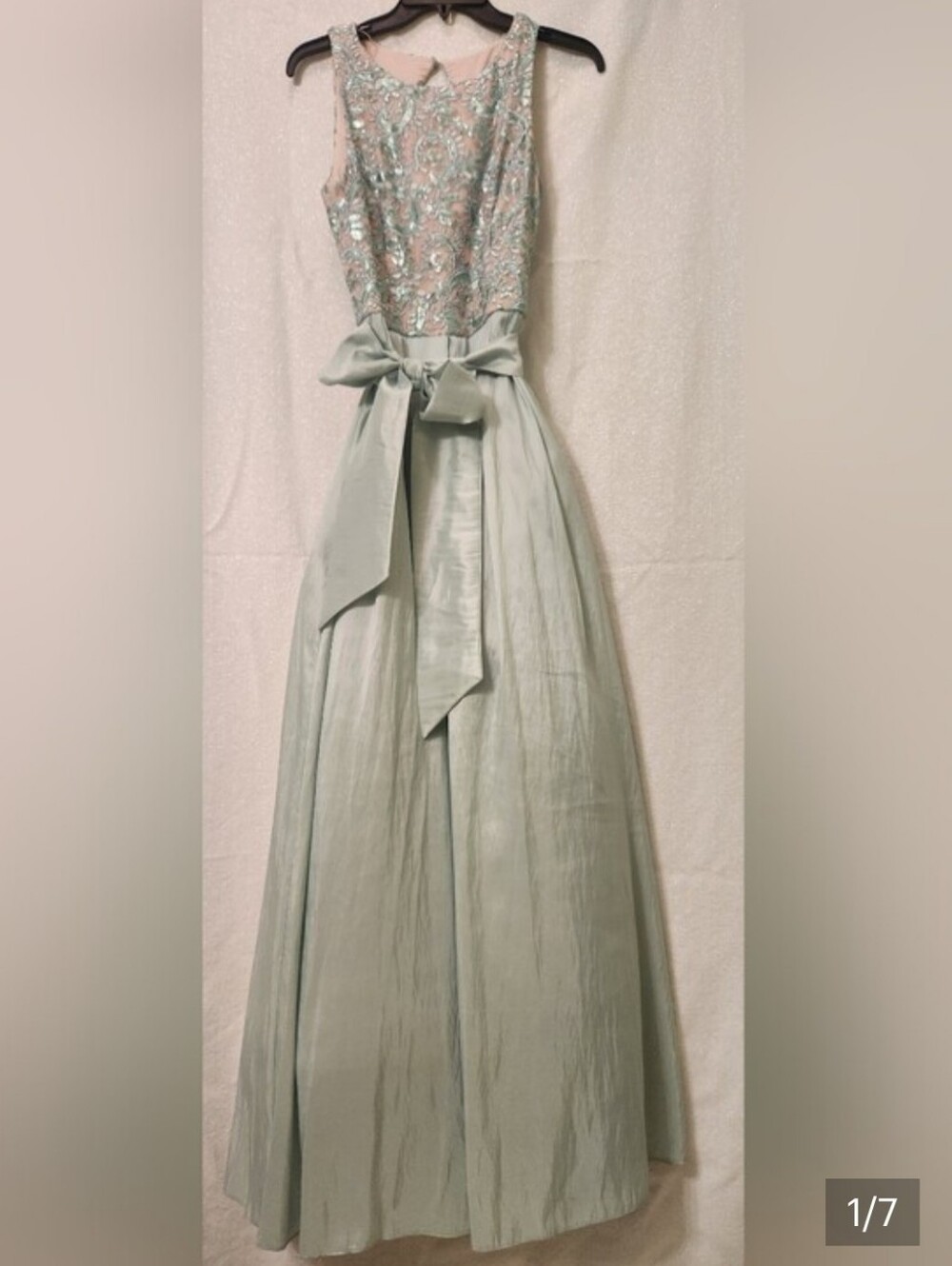 Eliza J Mint Green Satin A-Line Dress with Waist Tie
